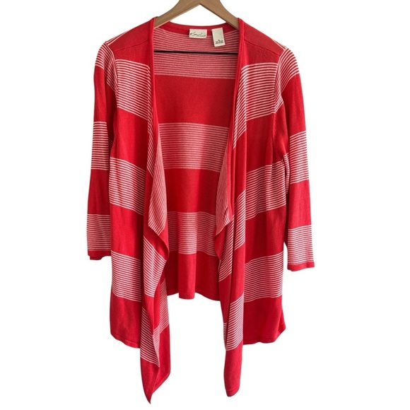 Kim Rogers Open Front Cardigan Size XL Striped Waterfall Casual - Picture 1 of 16